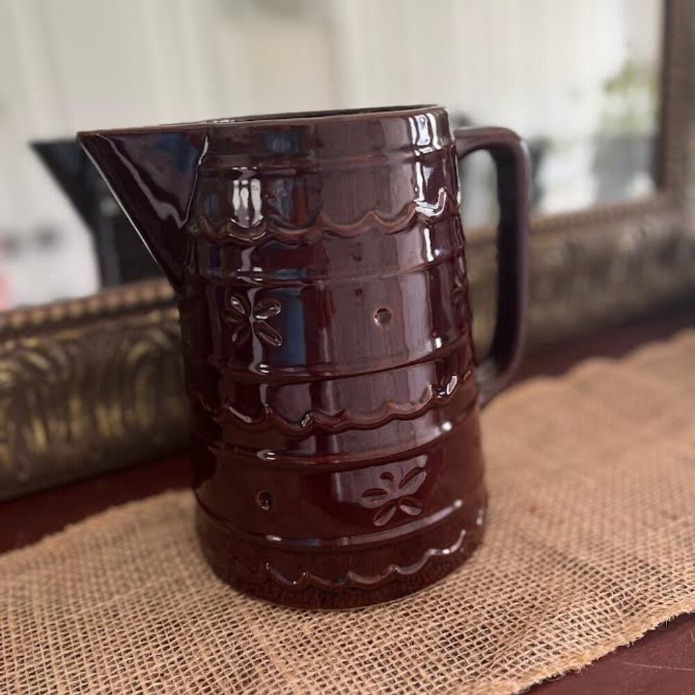 VTG Mid Century Large Pitcher Mar-Crest Monmouth Daisy and Dot Stoneware USA